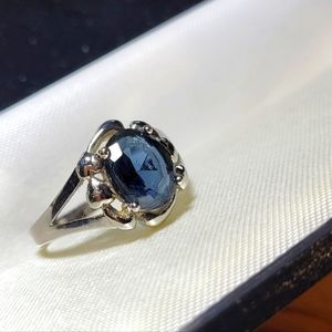 London Dark Blue Topaz Rhodium Over Sterling Silver Ring 2.5 ctw